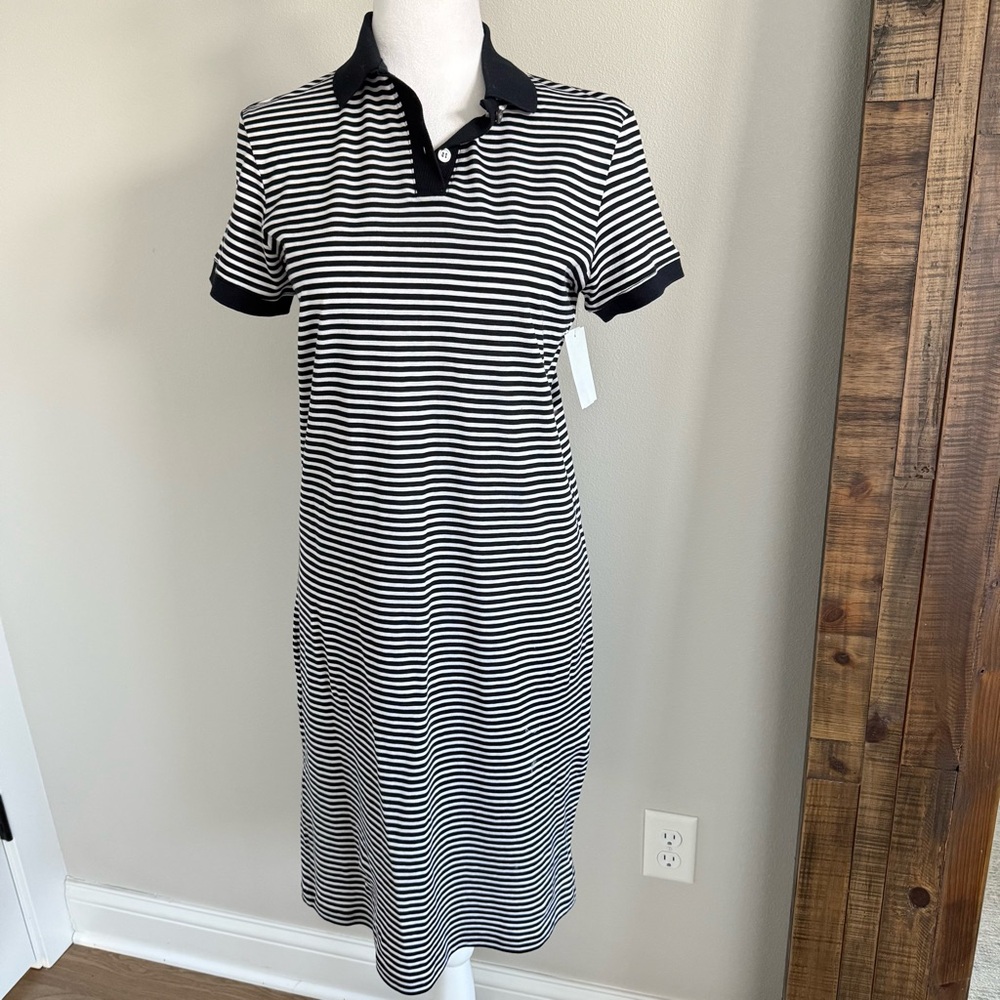 Theory Striped Polo Short Sleeve Midi T-Shirt Dress Women's Size XS Petite‎